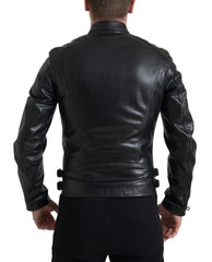 Dolce & Gabbana Black Leather Zipper Coat Men Jacket - IT48 | M - Coats & Jackets