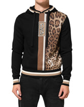 Dolce & Gabbana Black Leopard Logo Hooded Sweatshirt Sweater - IT46 | S - Hoodies