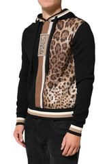 Dolce & Gabbana Black Leopard Logo Hooded Sweatshirt Sweater - IT46 | S - Hoodies