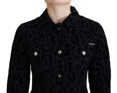 Dolce & Gabbana Black Leopard Long Sleeve Denim Cotton Jacket - IT40|S - Trucker Jackets