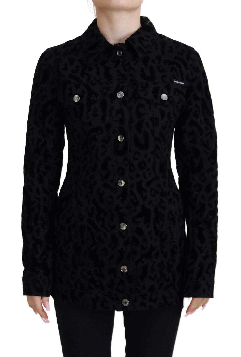 Dolce & Gabbana Black Leopard Long Sleeve Denim Cotton Jacket - IT40|S - Trucker Jackets