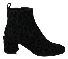 Dolce & Gabbana Black Leopard Short Boots Zipper Shoes - EU36.5/US6 - Boots