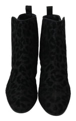 Dolce & Gabbana Black Leopard Short Boots Zipper Shoes - EU36.5/US6 - Boots
