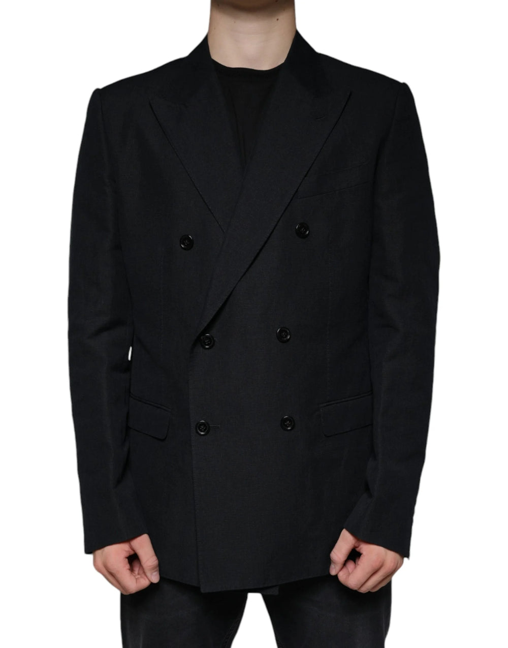 Dolce & Gabbana Black Linen Double Breasted Dress Blazer - IT54 | XL - Sport Jackets