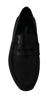 Dolce & Gabbana Black Lizard Leather Flat Loafers Shoes - EU39/US6