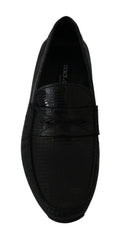 Dolce & Gabbana Black Lizard Leather Flat Loafers Shoes - EU39/US6 - Flats