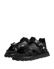 Dolce & Gabbana Sandálias Masculinas Pretas com Logótipo e Sola Plataforma