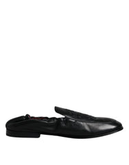 Dolce & Gabbana Black Logo Embroidered Leather Loafer Men Dress Shoes - EU40/US7 - Flats