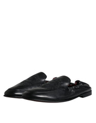 Dolce & Gabbana Black Logo Embroidered Leather Loafer Men Dress Shoes - EU40/US7 - Flats
