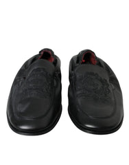 Dolce & Gabbana Black Logo Embroidered Leather Loafer Men Dress Shoes - EU39/US6 - Flats