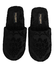 Dolce & Gabbana Black Logo Embroidered Slippers Flats Shoes - EU44/US11