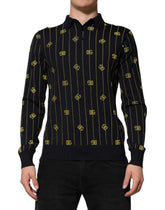 Dolce & Gabbana Black Logo Jacquard Knitted Polo Shirt T-shirt - IT48 | M - Polos