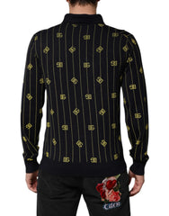 Dolce & Gabbana Black Logo Jacquard Knitted Polo Shirt T-shirt - IT48 | M - Polos
