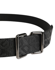 Dolce & Gabbana Black Logo Monogram Silver Metal Buckle Belt