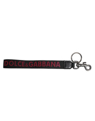 Dolce & Gabbana Black Logo Nylon Silver Brass Men Holder Keychain Keyring - Keychains