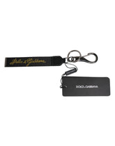 Dolce & Gabbana Black Logo Nylon Silver Brass Men Holder Keychain Keyring - Keychains