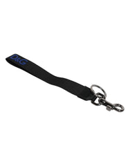 Dolce & Gabbana Black Logo Nylon Silver Brass Men Holder Keychain Keyring - Keychains