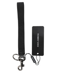 Dolce & Gabbana Black Logo Nylon Silver Brass Men Holder Keychain Keyring - Keychains