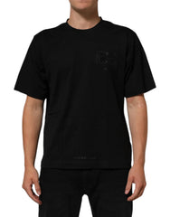 Dolce & Gabbana Black Logo Patch Cotton Men Crew Neck T-shirt - T-Shirts