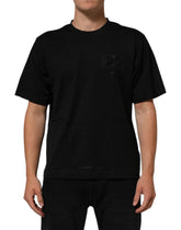 Dolce & Gabbana Black Logo Patch Cotton Men Crew Neck T-shirt - T-Shirts