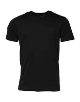 Dolce & Gabbana Black Logo Plaque Cotton Crew Neck T-shirt - IT50 | L - T-Shirts