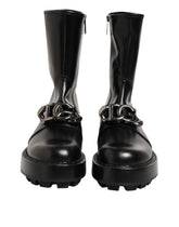Dolce & Gabbana Black Logo Plaque Mid Calf Biker Boots Shoes - EU44/US11