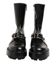 Dolce & Gabbana Black Logo Plaque Mid Calf Biker Boots Shoes - EU44/US11 - Boots