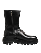 Dolce & Gabbana Black Logo Plaque Mid Calf Biker Boots Shoes - EU44/US11 - Boots