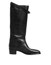 Dolce & Gabbana Black Logo Plaque Over The Calf Boots Shoes - EU44/US11 - Boots