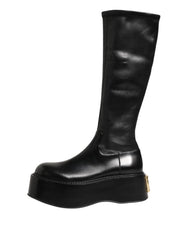 Dolce & Gabbana Black Logo Plaque Over The Calf Boots Shoes - EU44/US11