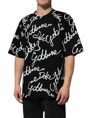 Dolce & Gabbana Black Logo Print Cotton Crew Neck T-shirt - IT46 | S - T-Shirts