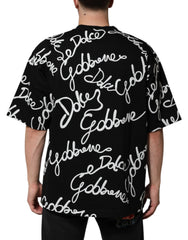 Dolce & Gabbana Black Logo Print Cotton Crew Neck T-shirt - IT46 | S - T-Shirts