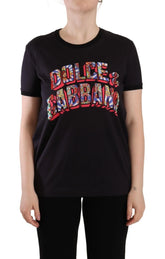 Dolce & Gabbana Black Logo Print Cotton Crew Neck Tee T-shirt - IT42|M - T-Shirts