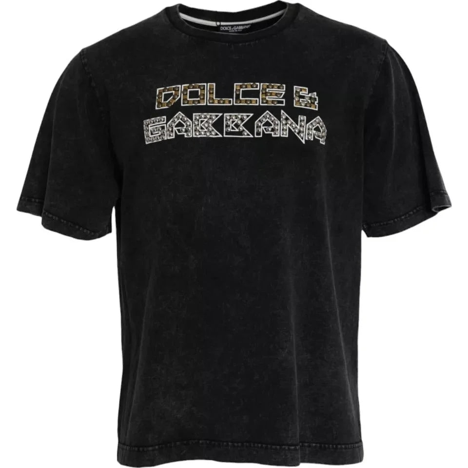 Dolce & Gabbana Black Logo Print Cotton Crewneck Men T-shirt - IT50 | L - T-Shirts