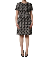 Dolce & Gabbana Svart Trykk Bomull Knelang Kjole