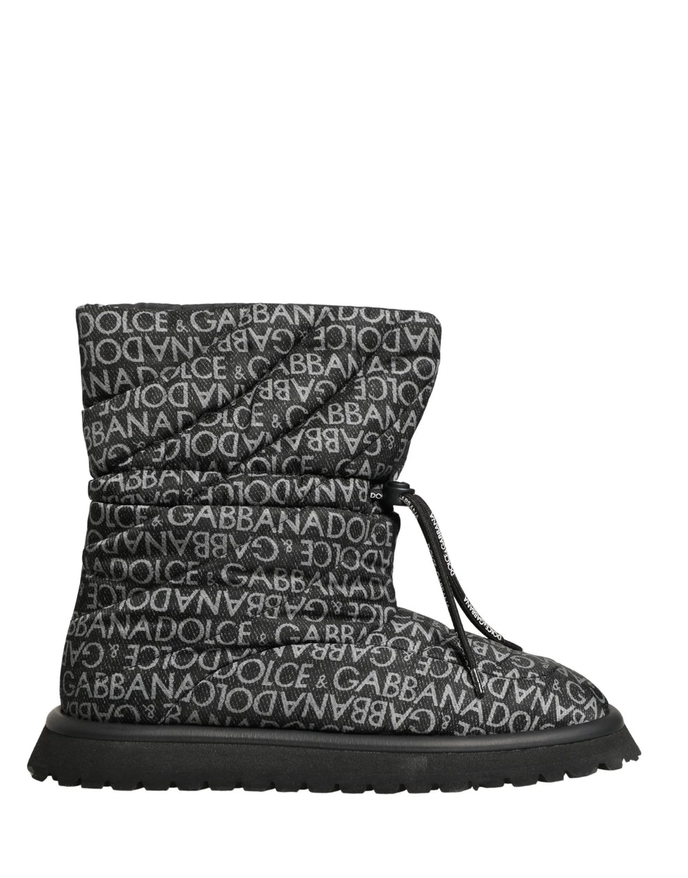Dolce & Gabbana Black Logo Print Lace Up Snow Boots Shoes - EU44/US11
