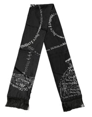 Dolce & Gabbana Black Logo Script Print Sik Foulard 137.5cm X 15cm Scarf