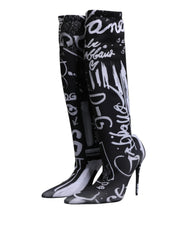 Dolce & Gabbana Black Logo Stretch Heels High Boots Shoes - EU36/US6