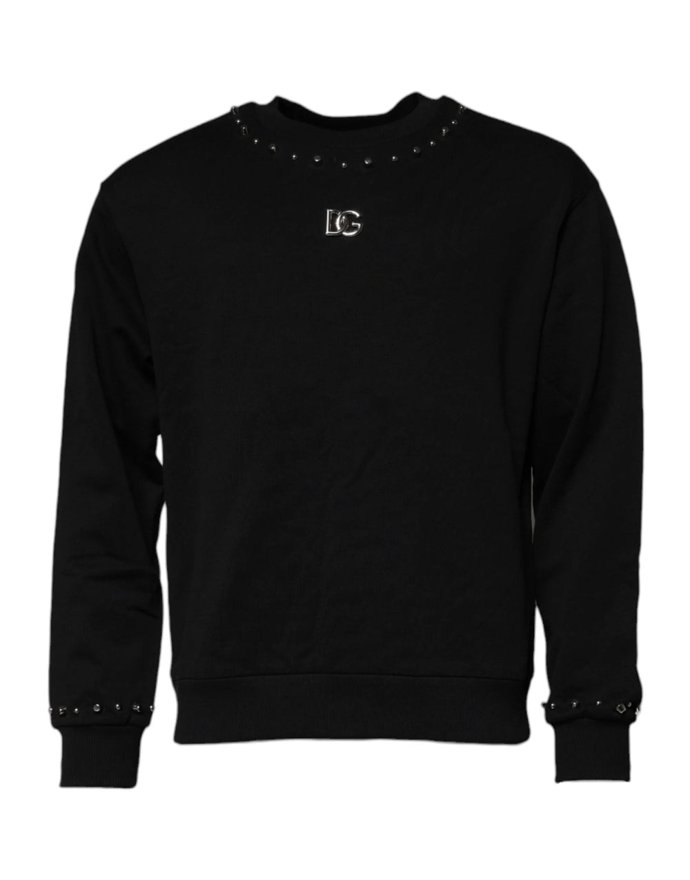 Dolce & Gabbana Black Logo Stud Pullover Sweatshirt Sweater - IT46 | S - Sweaters
