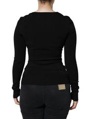 Dolce & Gabbana Black Long Sleeves Blouse Square Neck Top - IT40|S - Blouses