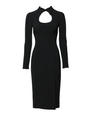 Dolce & Gabbana Black Long Sleeves Bodycon Sheath Midi Dress - IT38 | XS - Dresses