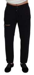 Dolce & Gabbana Black Loose Regular Torn Cotton Jeans - Jeans
