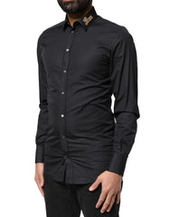 Dolce & Gabbana Black Love Embroidery GOLD Formal Dress Shirt - IT37 | XS - Shirts