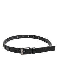 Dolce & Gabbana Black Luxury Leather DG Studs Buckle Belt - 90 cm / 36 Inches - Belts