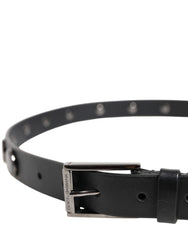 Dolce & Gabbana Black Luxury Leather DG Studs Buckle Belt - 90 cm / 36 Inches