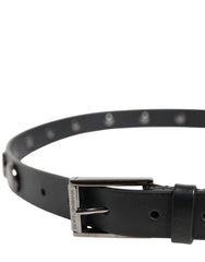 Dolce & Gabbana Black Luxury Leather DG Studs Buckle Belt - 90 cm / 36 Inches - Belts