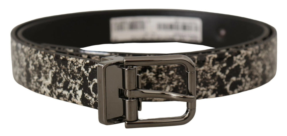 Dolce & Gabbana Black Marble Print Leather Gray Logo Belt - 90 cm / 36 Inches - Belts