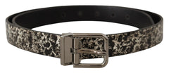 Dolce & Gabbana Black Marble Print Leather Silver Logo Buckle Belt - 90 cm / 36 Inches - Belts