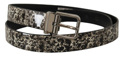 Dolce & Gabbana Black Marble Print Leather Silver Logo Buckle Belt - 90 cm / 36 Inches - Belts
