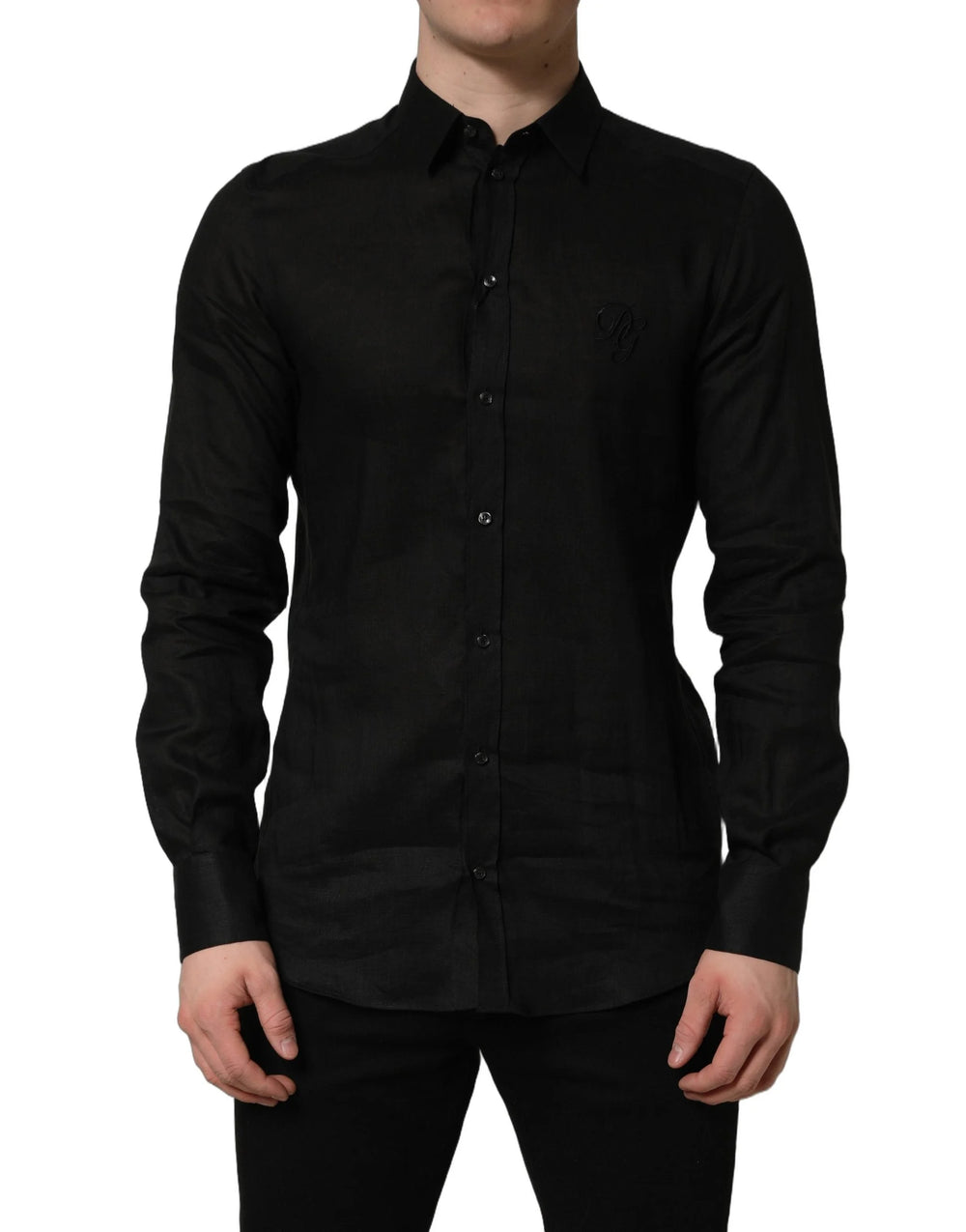 Dolce & Gabbana Black MARTINI Long Sleeves Linen Dess Shirt - IT39 | S